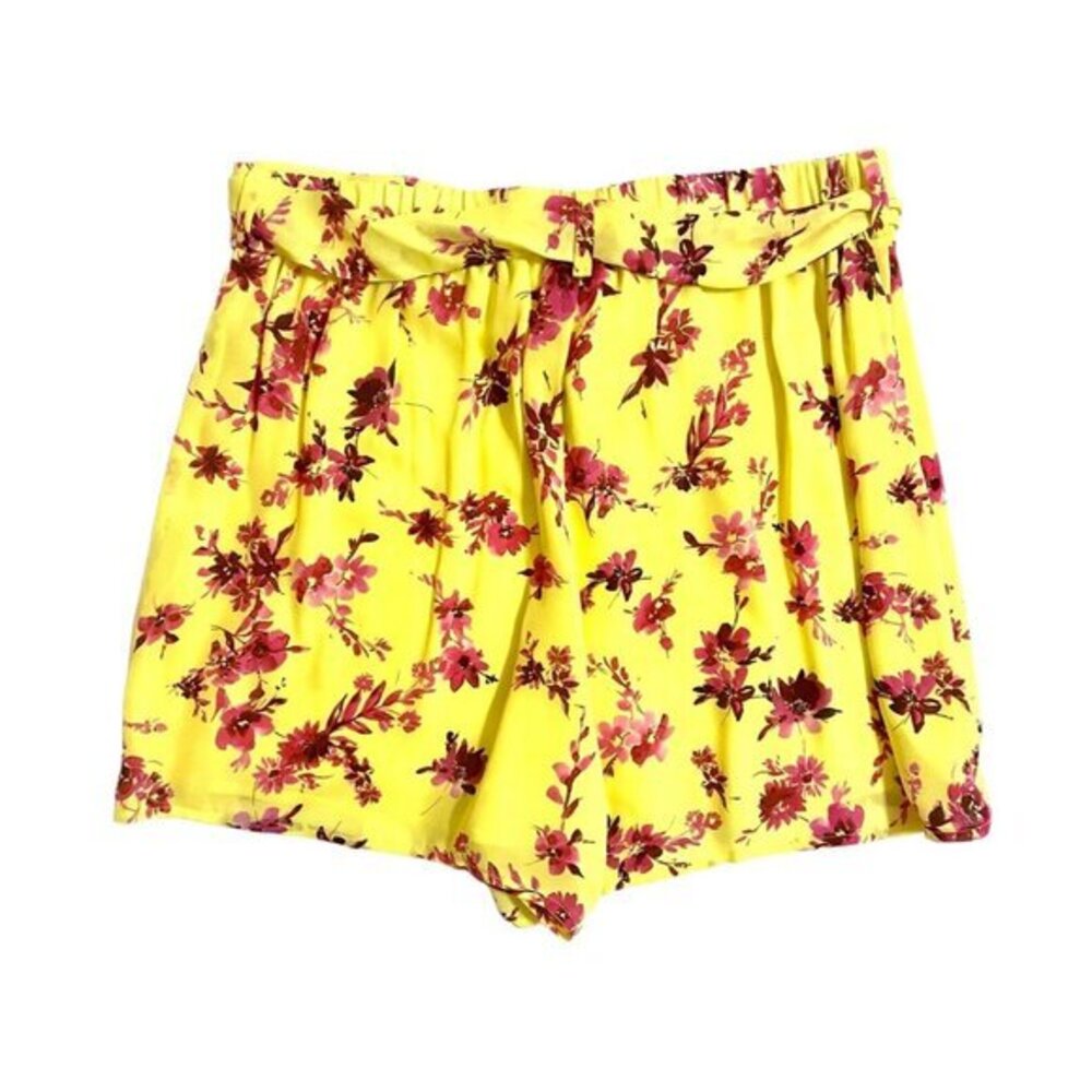 Cami NYC Yellow Shorts Silk Pink Floral Mini Casual Belted Shorts Sz S NWT $181